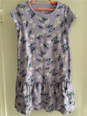 Girls' Light Purple Stitch Print Cap-Sleeve Dress Size 7/8